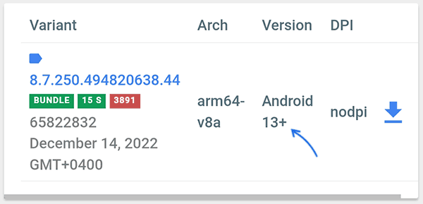 Получить приложение для имеющейся версии Android