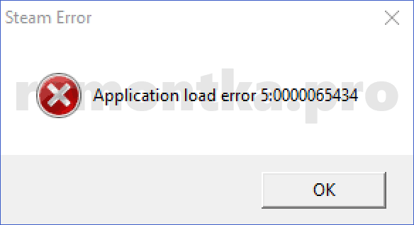 Сообщение об ошибке Application load error 5:0000065434