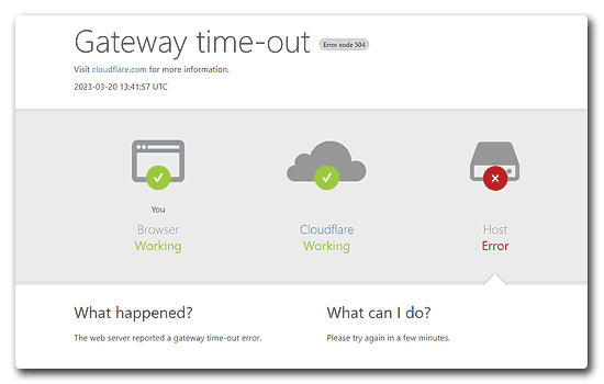 Сообщение об ошибке 504 от Cloudflare