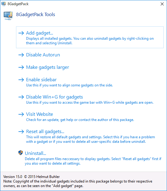Настройки 8gadgetpack