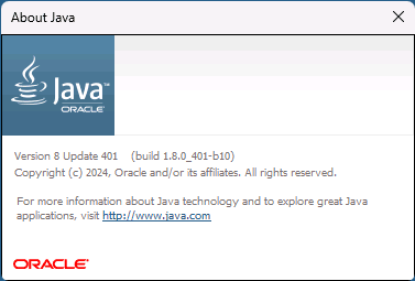 Информация о версии в окне About Java