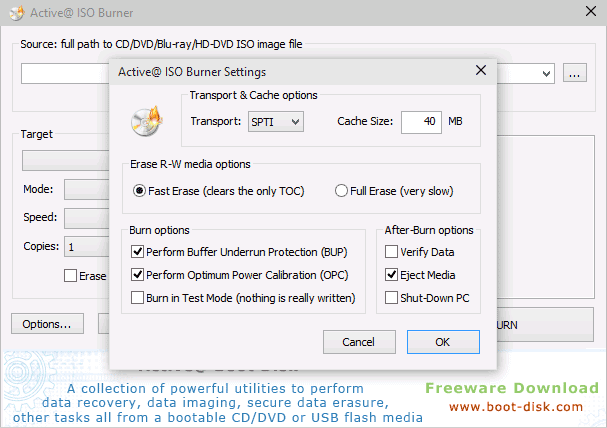 Настройки Active ISO Burner