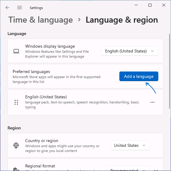 Добавить язык в Windows 11