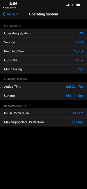 Подробные сведения о версии iOS в AIDA64