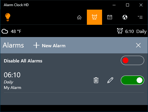 Приложение Alarm Clock HD