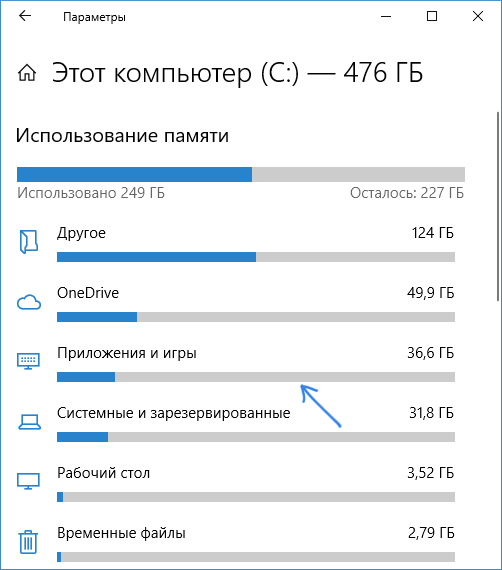 Размер всех установленных программ