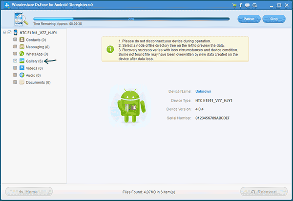 Восстановленные фотографии на Android