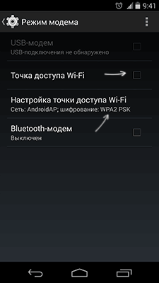Параметры точки доступа на Android