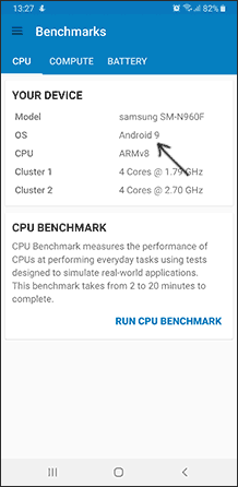 Просмотр версии Android в Geekbench