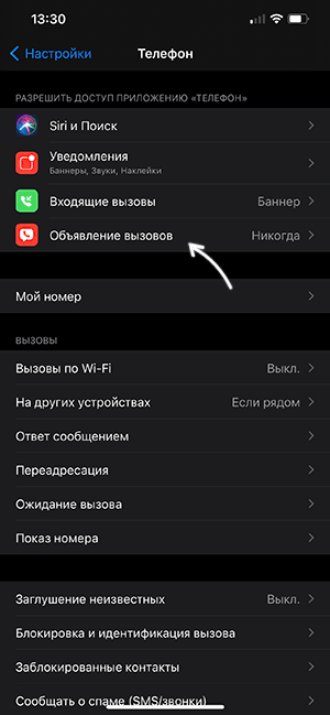 Параметры объявления вызовов
