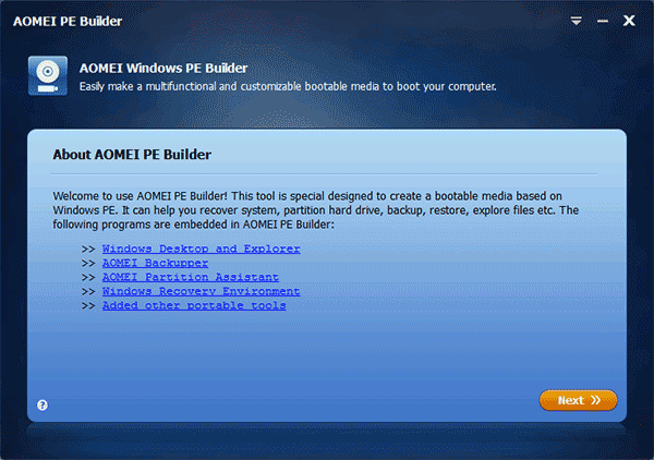 Главное окно AOMEI PE Builder