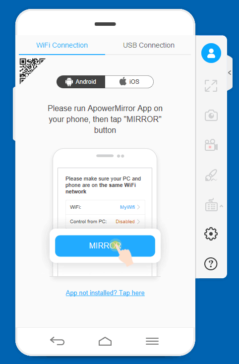 Главное окно программы ApowerMirror на компьютере