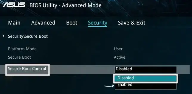 Отключение Secure Boot на ASUS