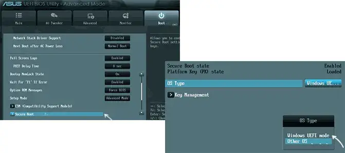 Второй вариант отключения Secure Boot ASUS
