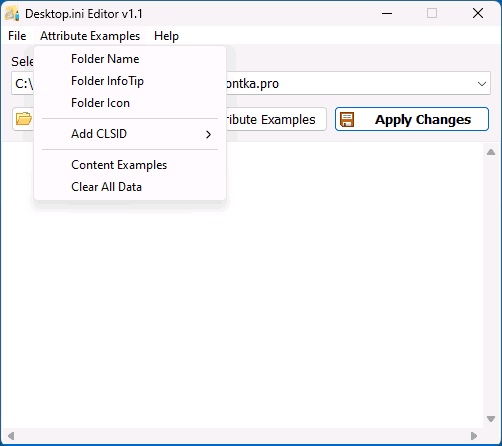 Примеры атрибутов в Desktop.ini Editor