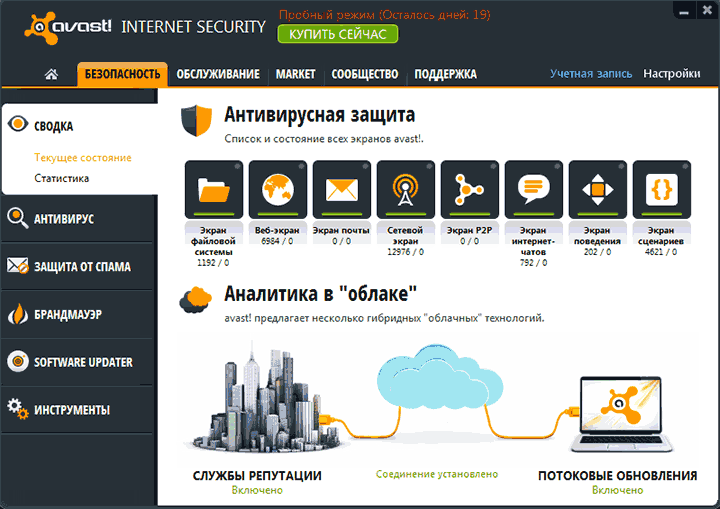 Бесплатный антивирус Avast главное окно антивирусной программы Аваст