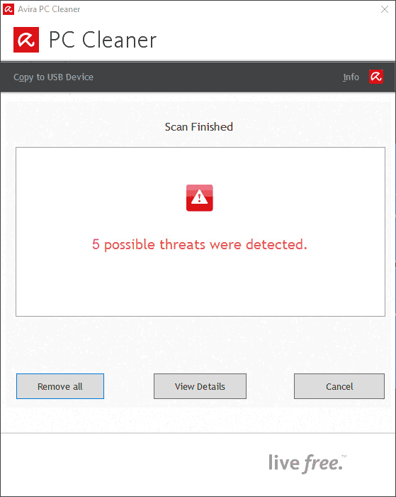 Найденные угрозы в Avira PC Cleaner
