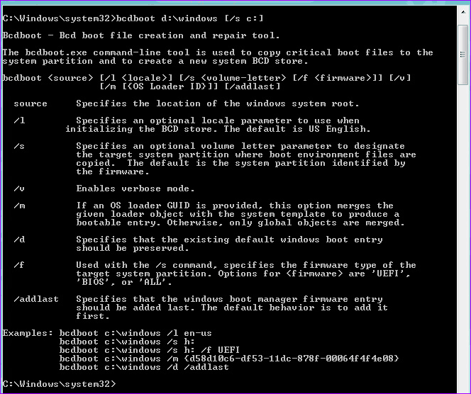 Использование bcdboot для исправления bootmgr is missing