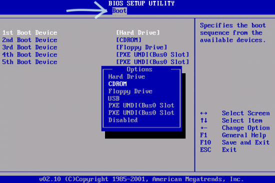 Вкладка Boot в BIOS