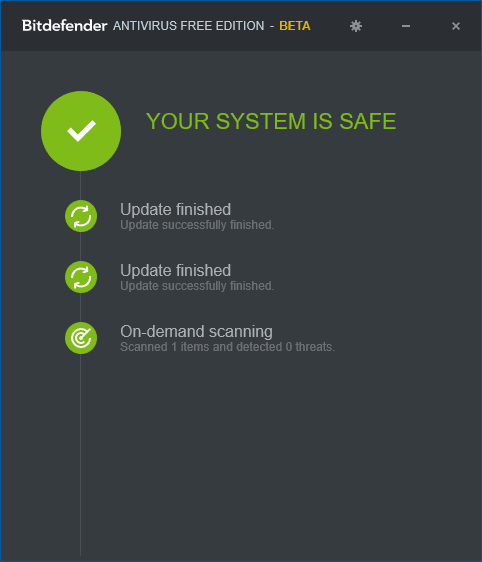 Bitdefender Free Edition для Windows 10 — главное окно