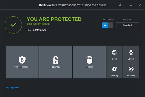 Главное окно Bitdefender Internet Security 2015