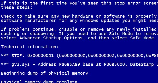 Синий экран смерти BSOD