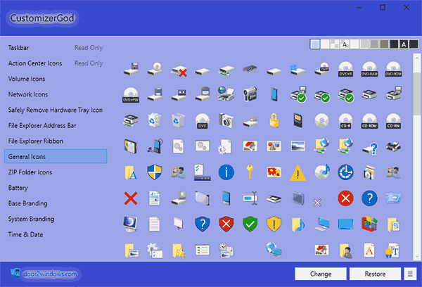 Изменение системных значков Windows 10 в CustomizerGod