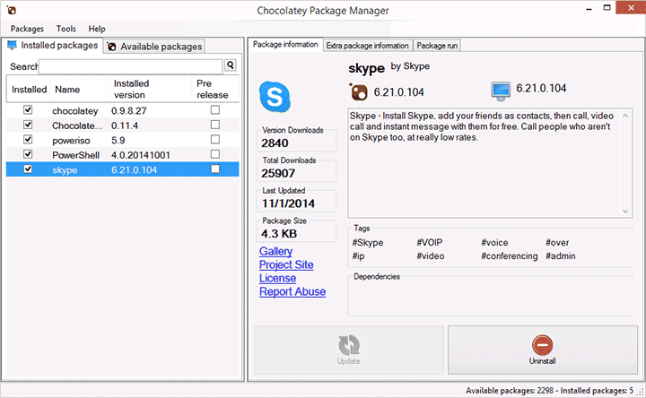 Графический интерфейс Chocolatey GUI