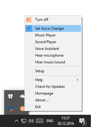 Меню Clownfish Voice Changer