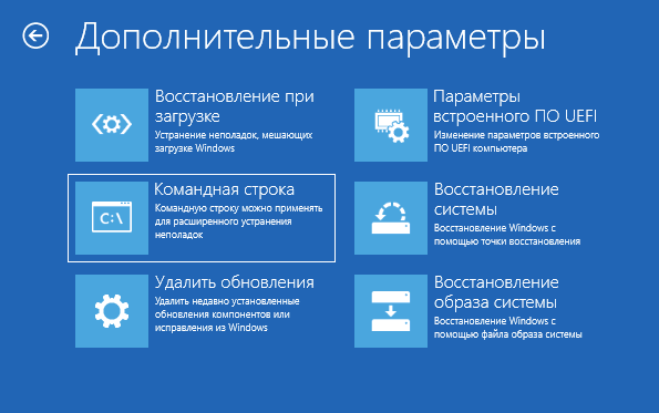 Командная строка в среде восстановления Windows