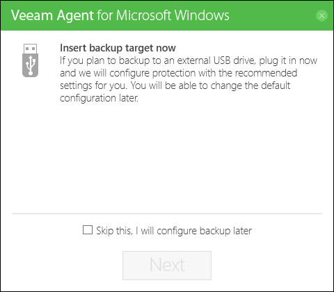 Настройка накопителя для резервного копирования при установке Veeam Agent