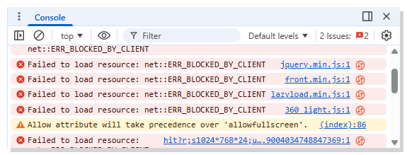 ERR BLOCKED BY CLIENT в консоли разработчика