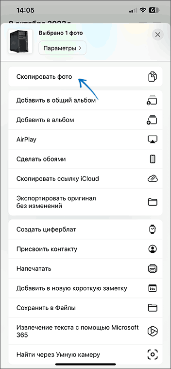 Копирование в меню поделиться в iOS