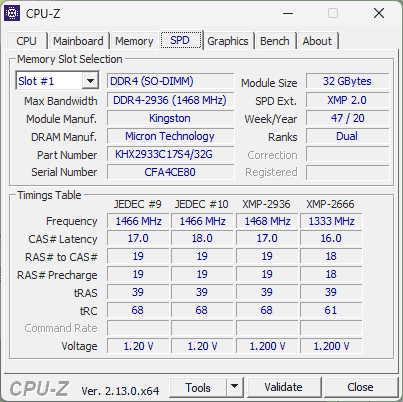 Информация о частоте памяти в CPU-Z