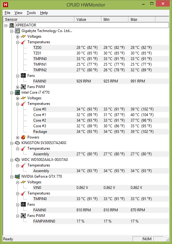 Информация в HWMonitor