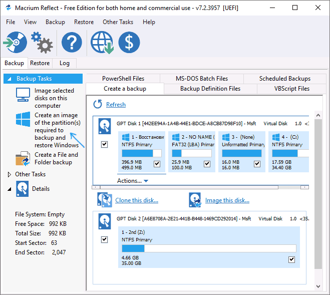 Создание резервной копии Windows в Macrium Reflect