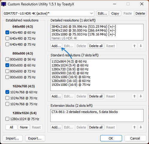 Добавление Detailed Resolution в CRU