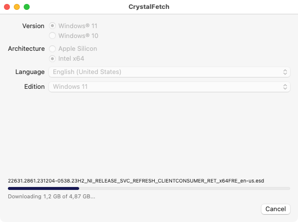 Скачивание образа ISO в CrystalFetch