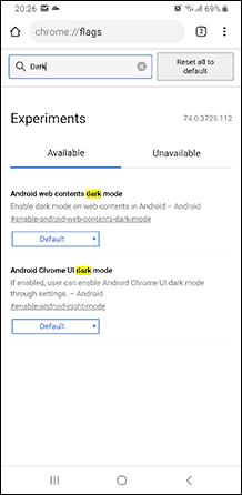 Параметры темного режима на Android