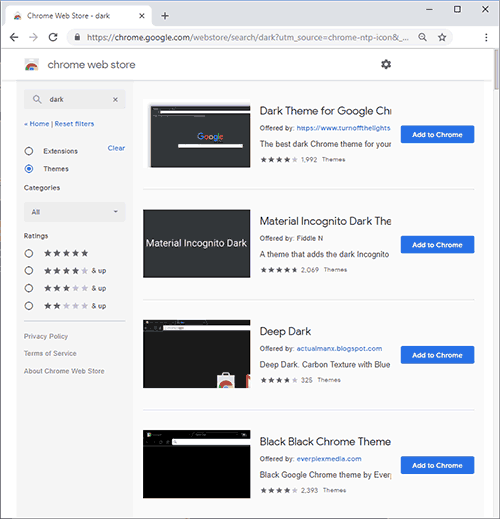 Темные темы оформления в магазине Chrome