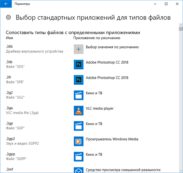 Программы по умолчанию для типов файлов