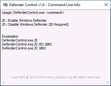 Использование Defender Control в командной строке