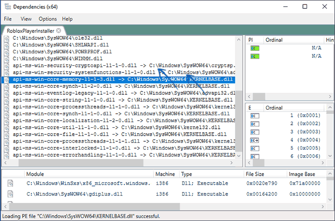 Фактическое расположение DLL с функциями API Sets в Dependencies GUI