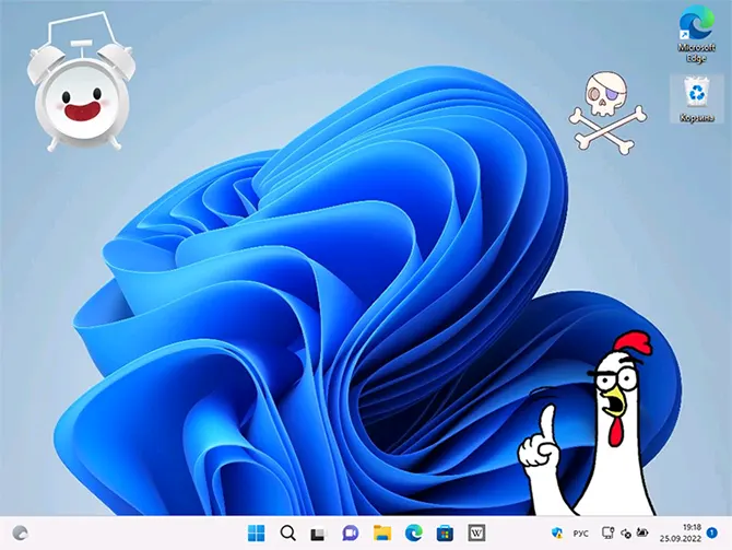 Стикеры добавлены на рабочий стол Windows 11
