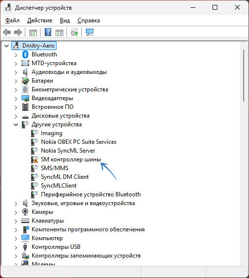 Ошибка SM контроллер шины в диспетчере устройств