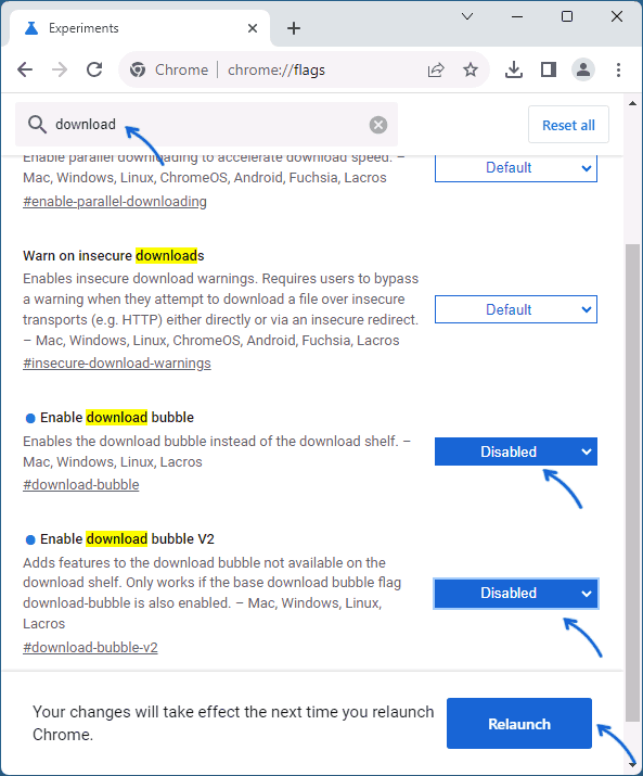 Отключение новой панели загрузок в Chrome