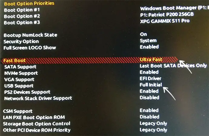 Отключение Fast Boot в БИОС