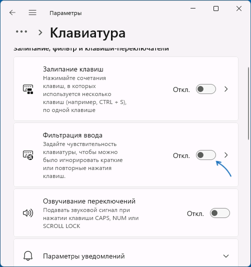 Отключение фильтрации ввода в Windows
