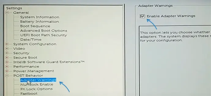Отключить уведомления об адаптере питания на ноутбуке Dell