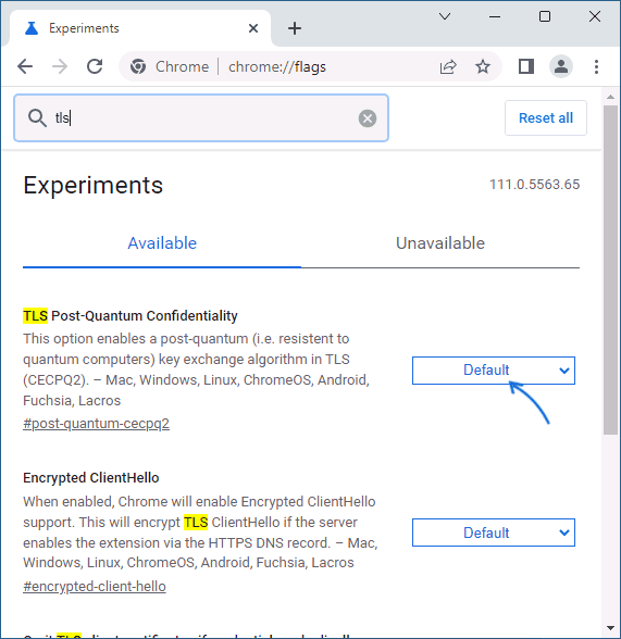 Отключить TLS Post-Quantum Confidentiality в Chrome